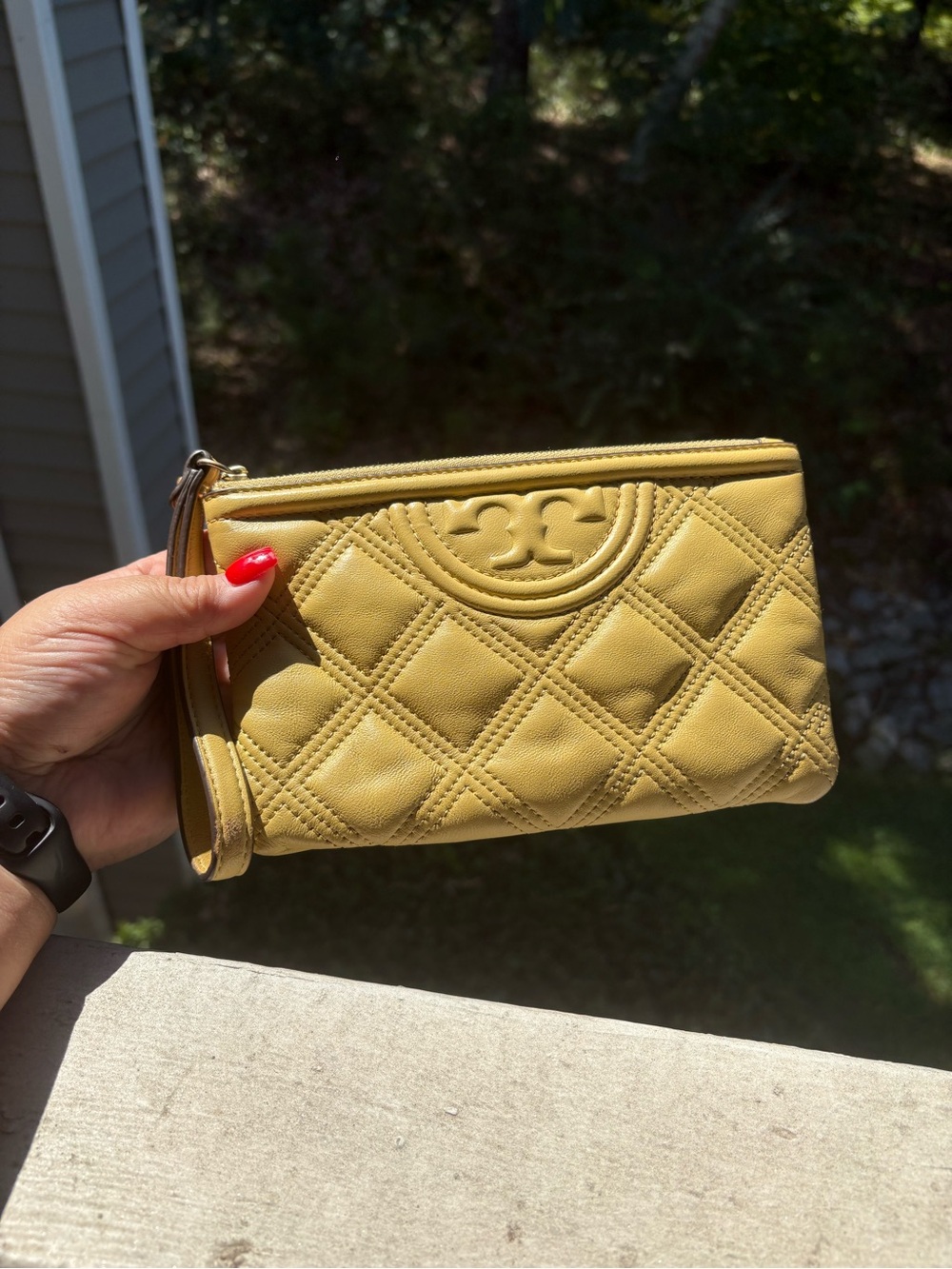 Tory Burch Quilted Wristlet Clutch in Mustard Yellow - Picture 2 of 8